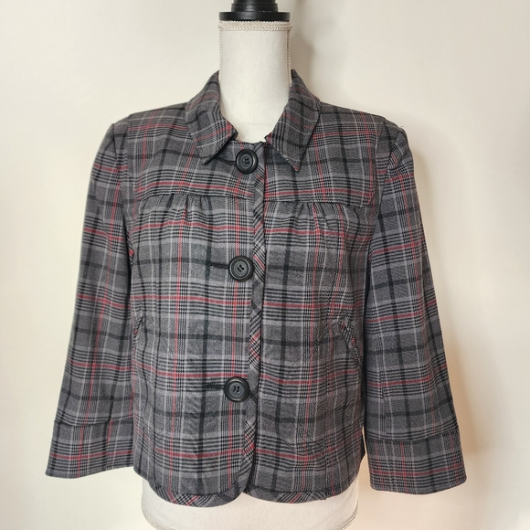 Ninety grey plaid cropped blazer women's 10 - Picture 11 of 11